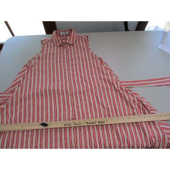 Palmer Harding Shirt Dress Womens 8 Linen Blend Striped A-Line Belted Red Beige - Picture 12 of 16